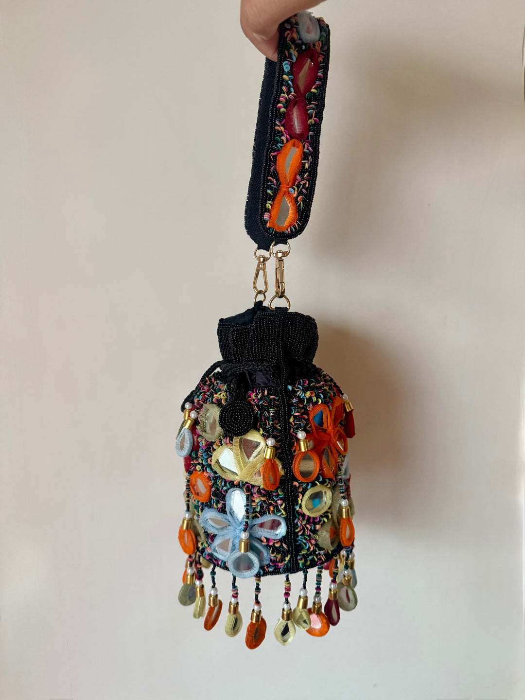 Handmade Multicolour Mirror Work Potli Bag
