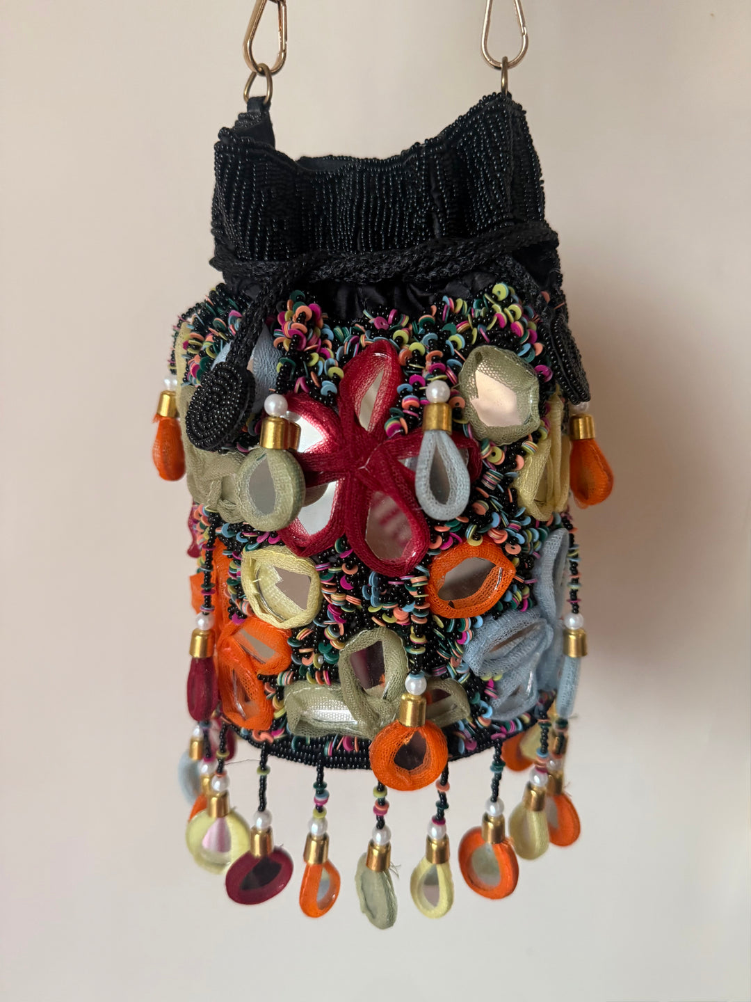 Handmade Multicolour Mirror Work Potli Bag