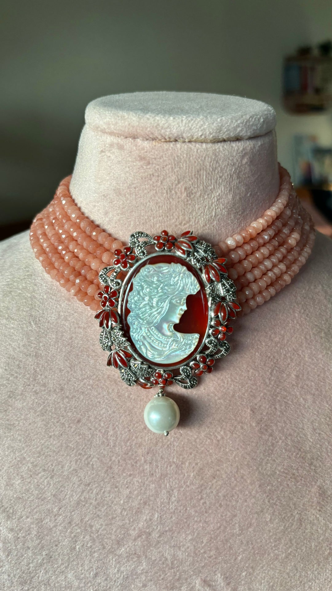 MOP Silver Jade Choker Necklace set with Cameo work - Unmatched Quality and Style