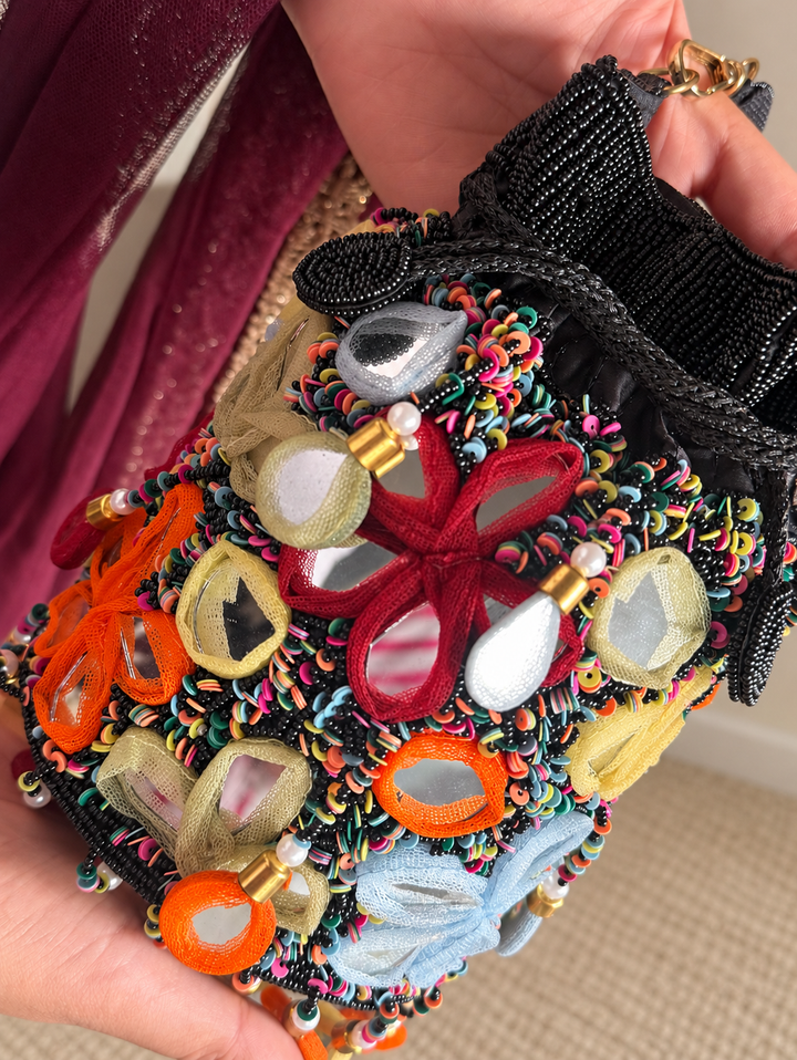 Handmade Multicolour Mirror Work Potli Bag