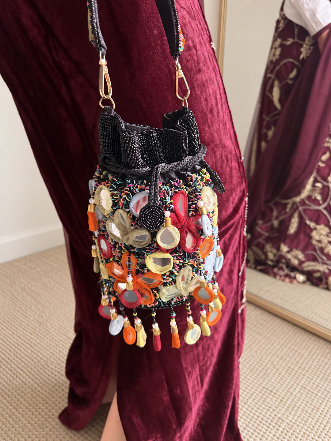 Handmade Multicolour Mirror Work Potli Bag