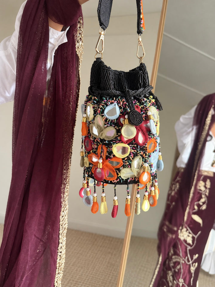 Handmade Multicolour Mirror Work Potli Bag