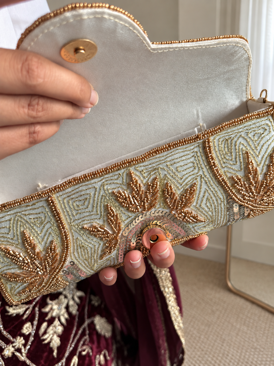 Aurea Envelope Clutch & Sling Bag – Mint Green & Gold