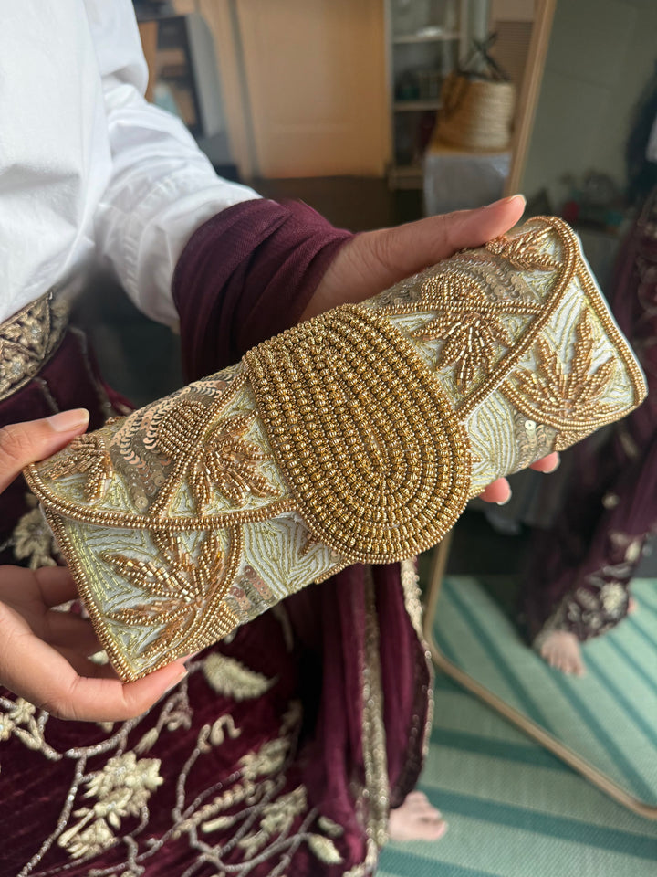 Aurea Envelope Clutch & Sling Bag – Mint Green & Gold