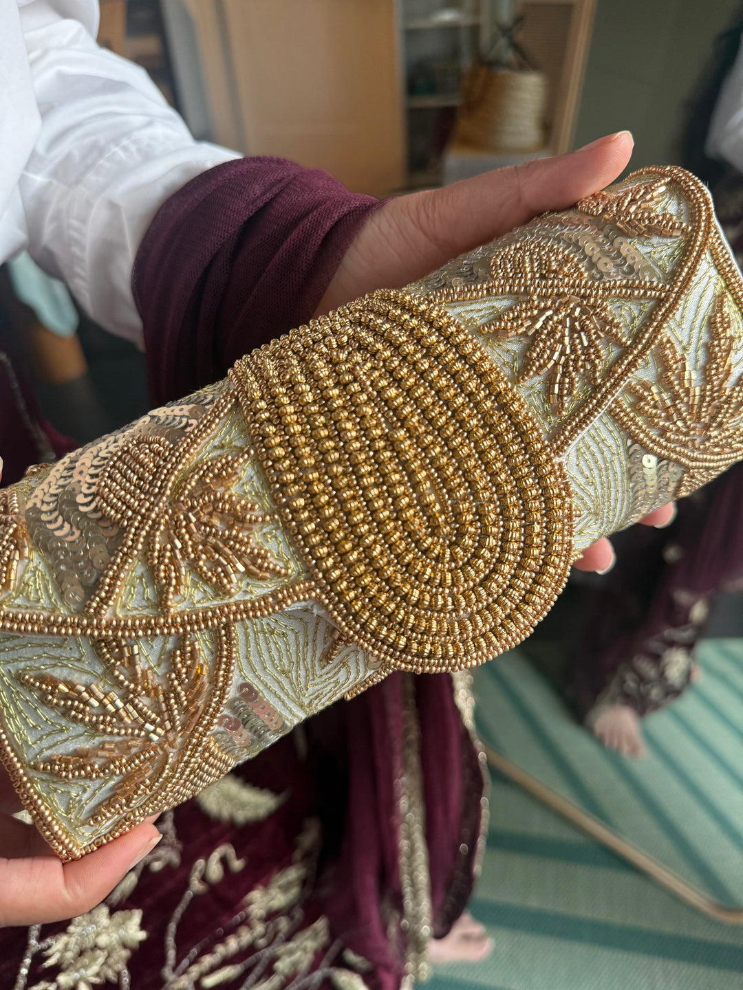 Aurea Envelope Clutch & Sling Bag – Mint Green & Gold