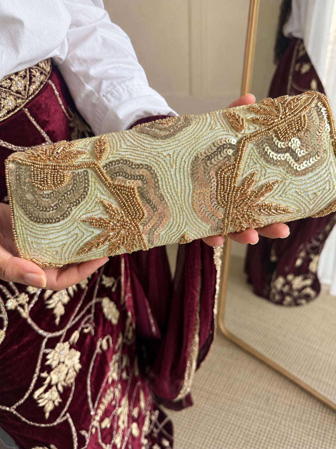 Aurea Envelope Clutch & Sling Bag – Mint Green & Gold