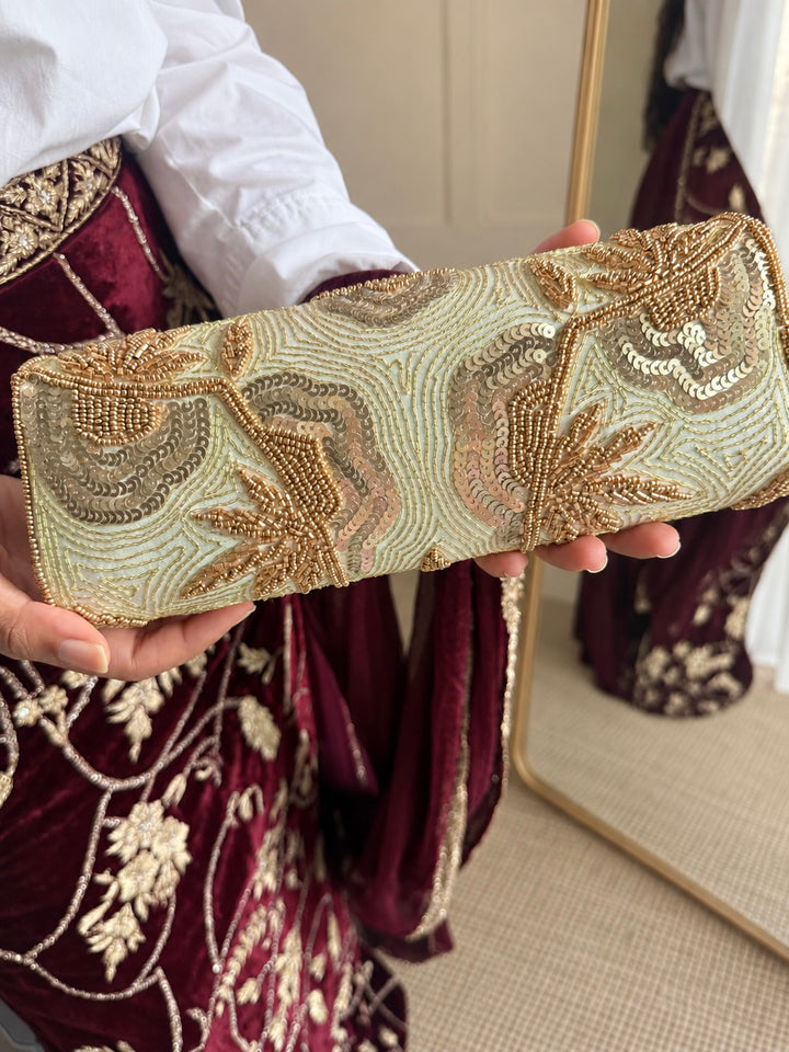 Aurea Envelope Clutch & Sling Bag – Mint Green & Gold