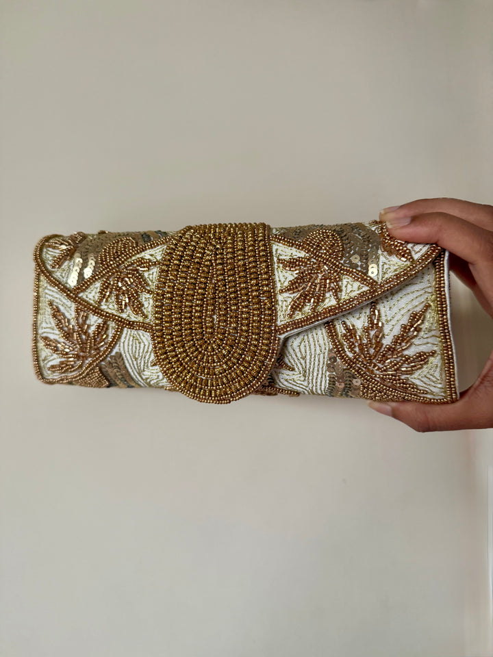 Aurea Envelope Clutch & Sling Bag – Mint Green & Gold