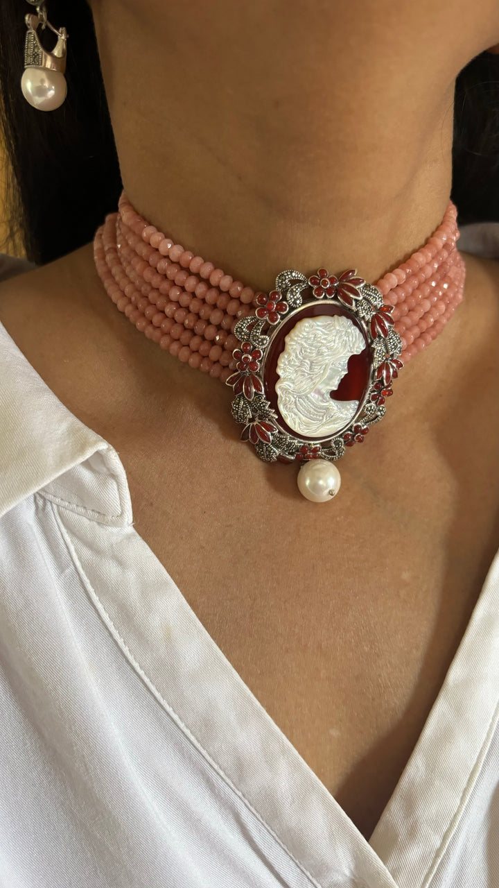 MOP Silver Jade Choker Necklace set with Cameo work - Unmatched Quality and Style