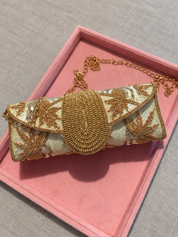 Aurea Envelope Clutch & Sling Bag – Mint Green & Gold