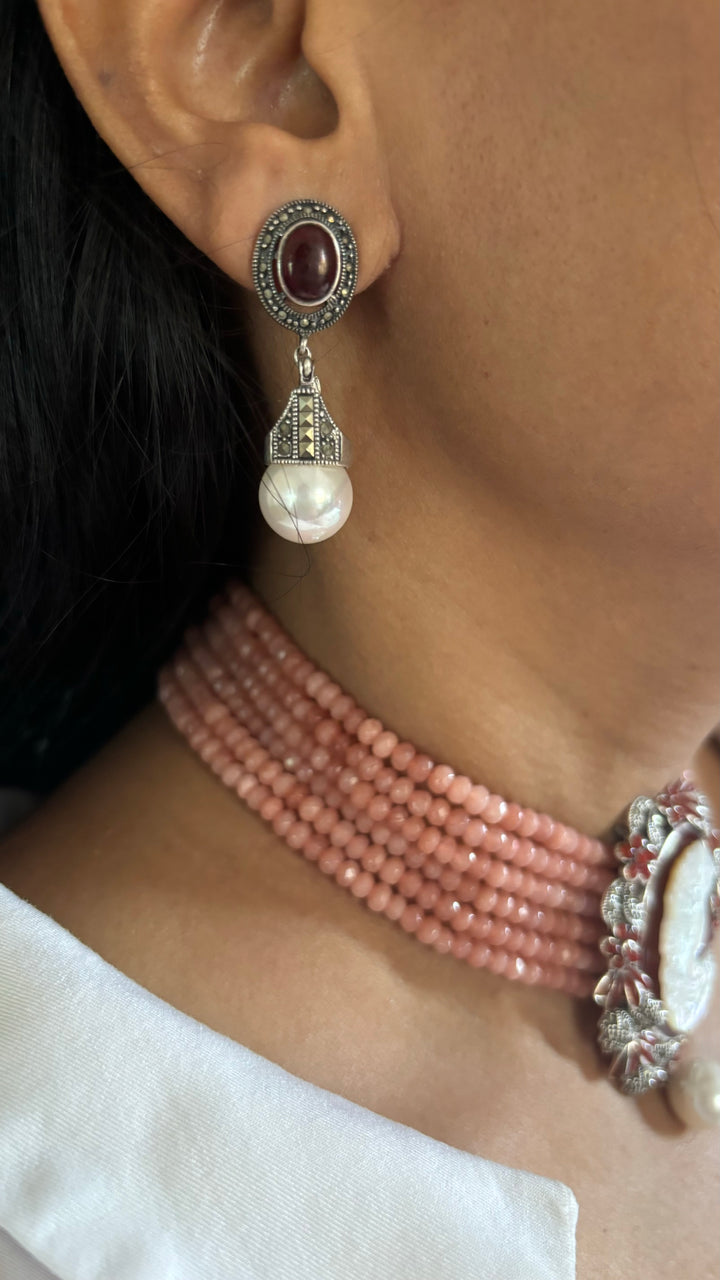 MOP Silver Jade Choker Necklace set with Cameo work - Unmatched Quality and Style