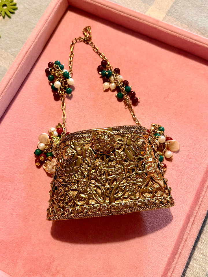 Mehrangarh Gold Lattice Lipstick Purse