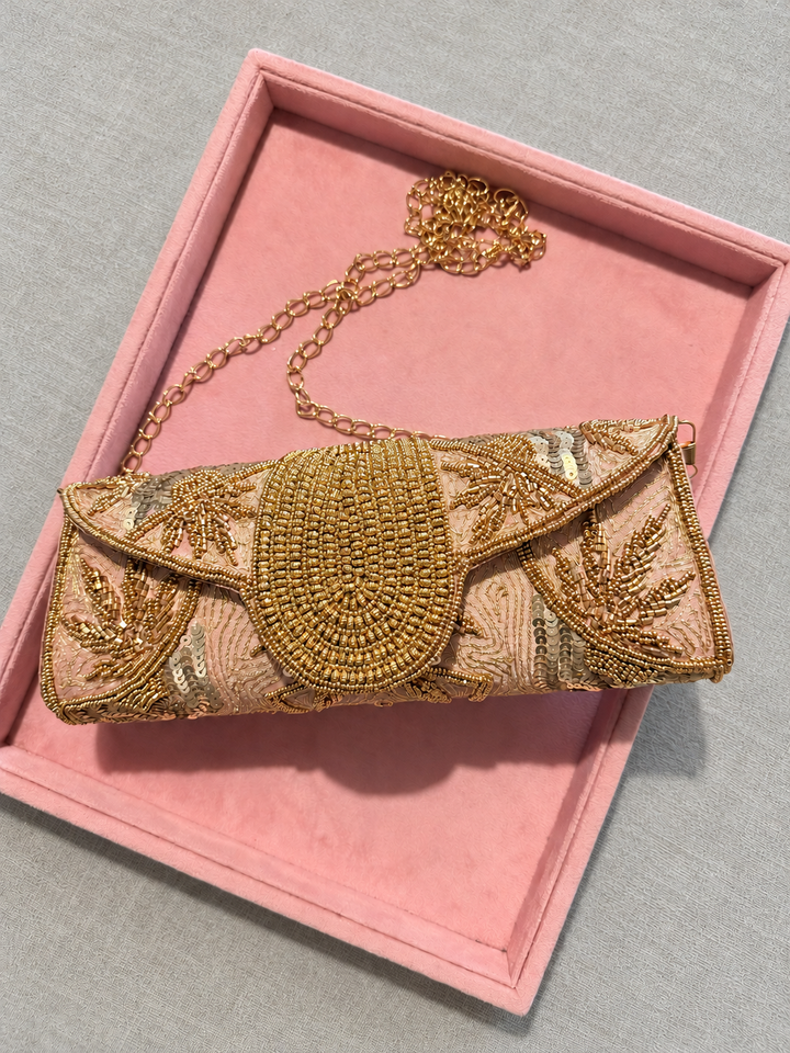 Aurea Envelope Clutch & Sling Bag – Blush Pink & Gold