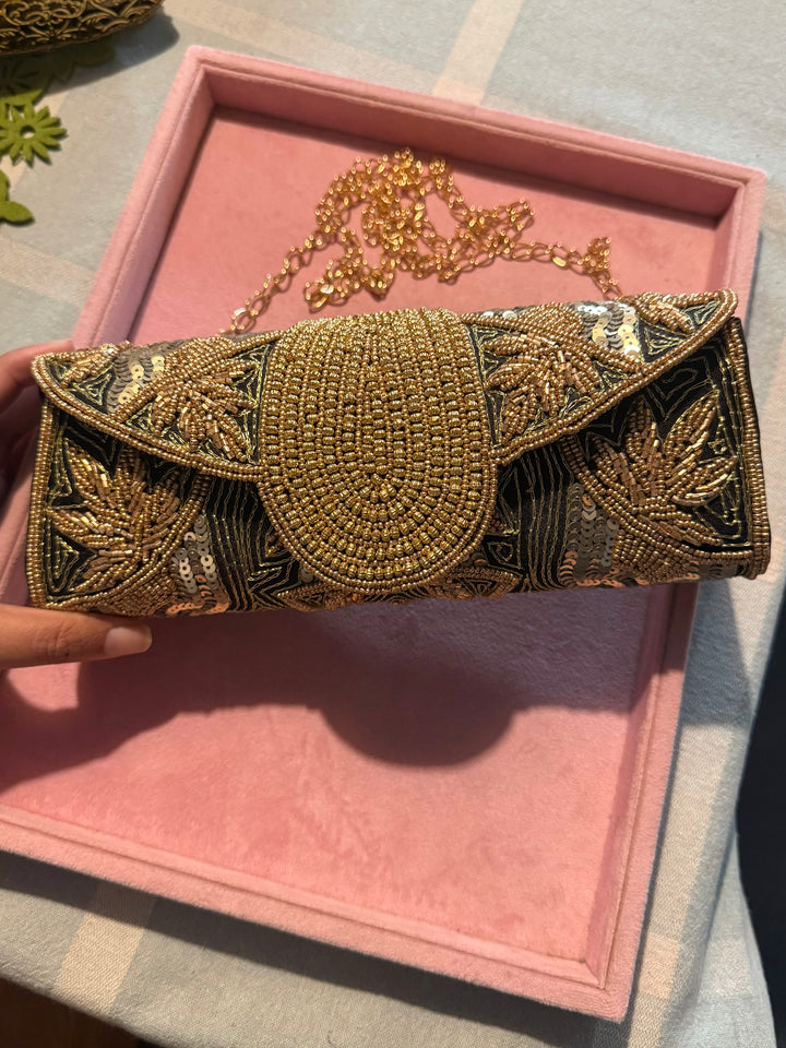 Aurea Envelope Clutch & Sling Bag – Black & Gold