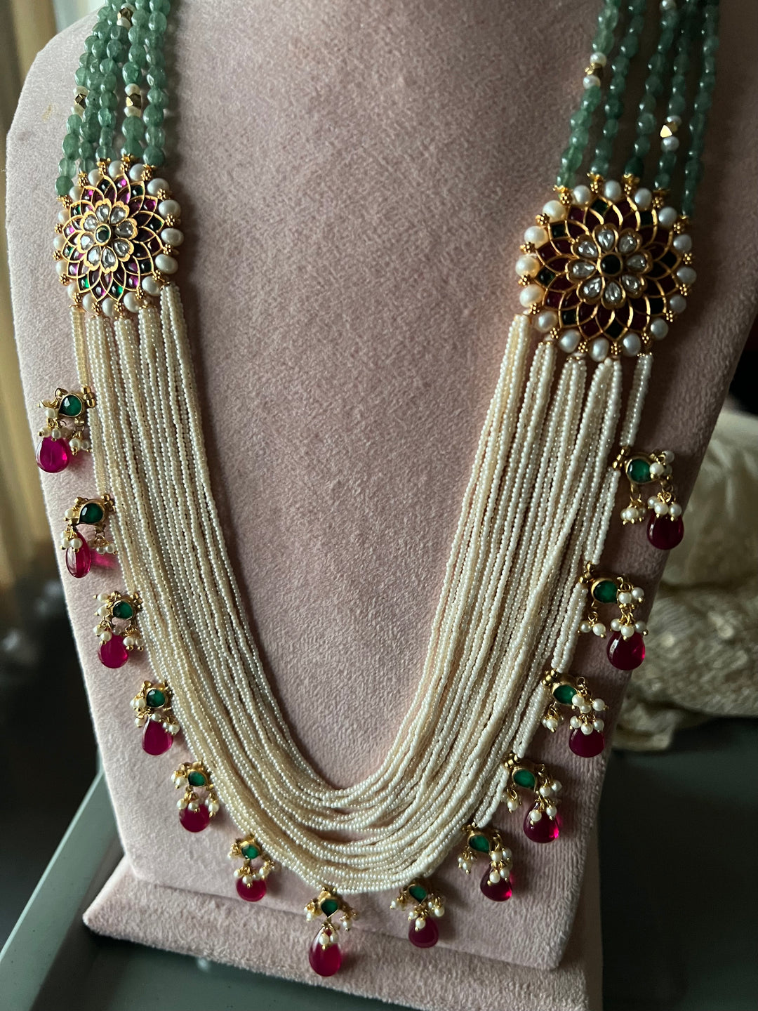 Green Aventurine and Pearl Kundan Necklace