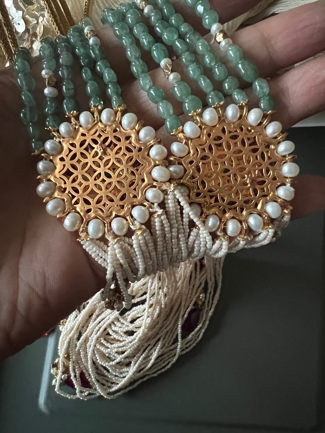 Green Aventurine and Pearl Kundan Necklace