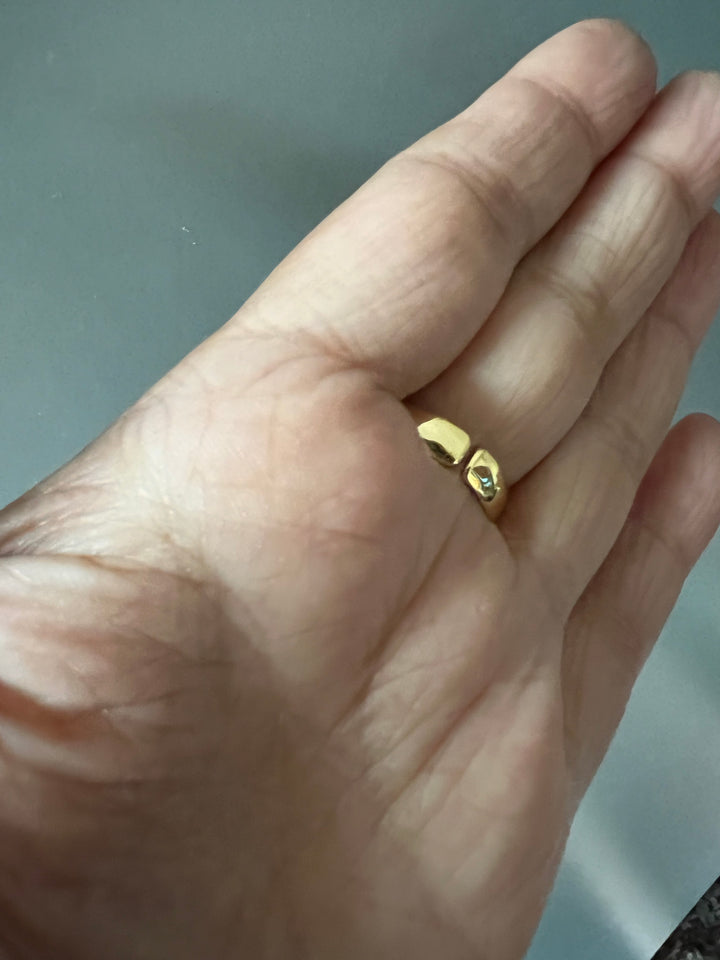 SHIVKA Natural Lapis Lazuli Statement Ring | Adjustable Size | Brass with Gold Polish | Bold 3cm Design