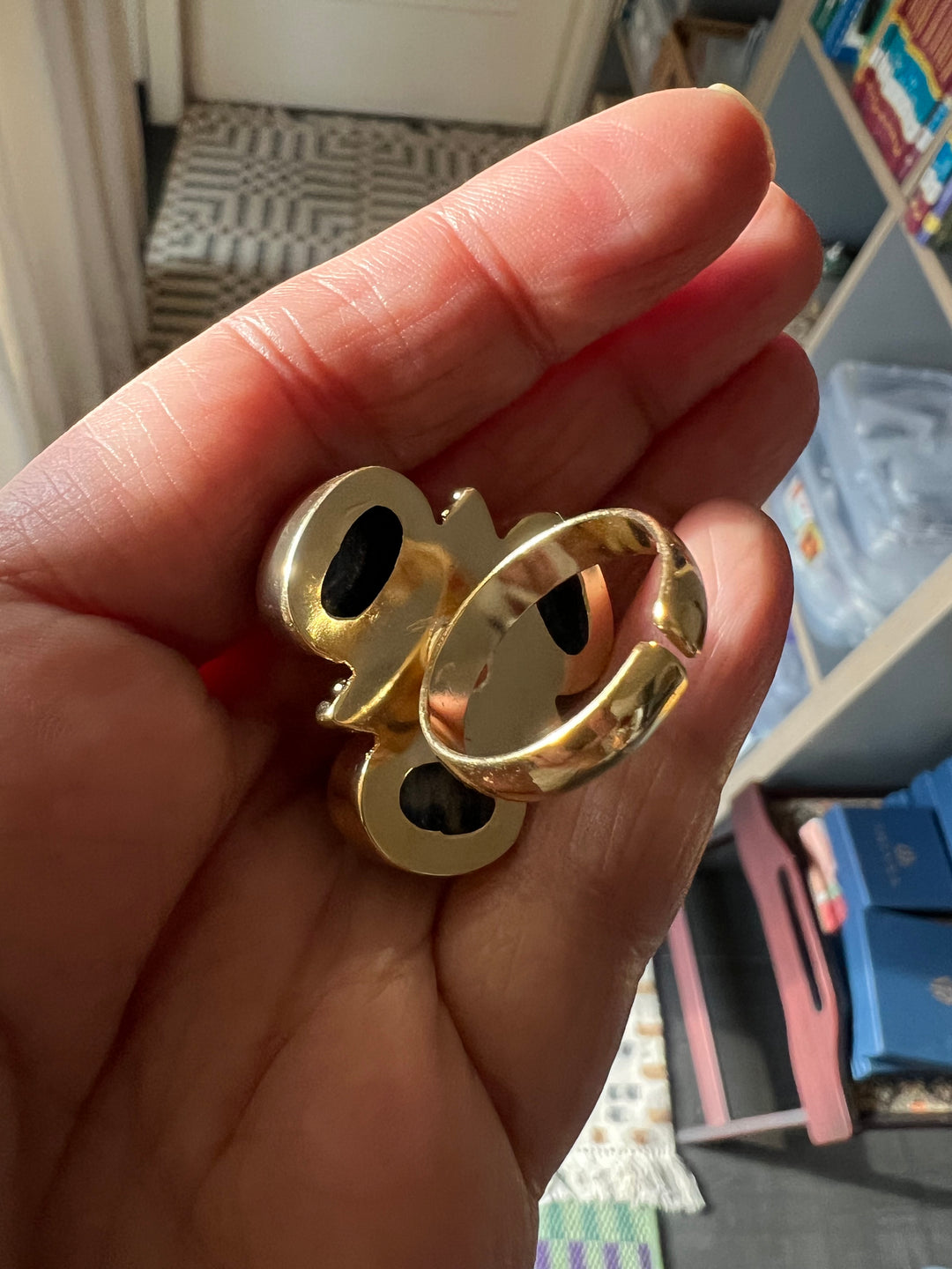 SHIVKA Natural Lapis Lazuli Statement Ring | Adjustable Size | Brass with Gold Polish | Bold 3cm Design