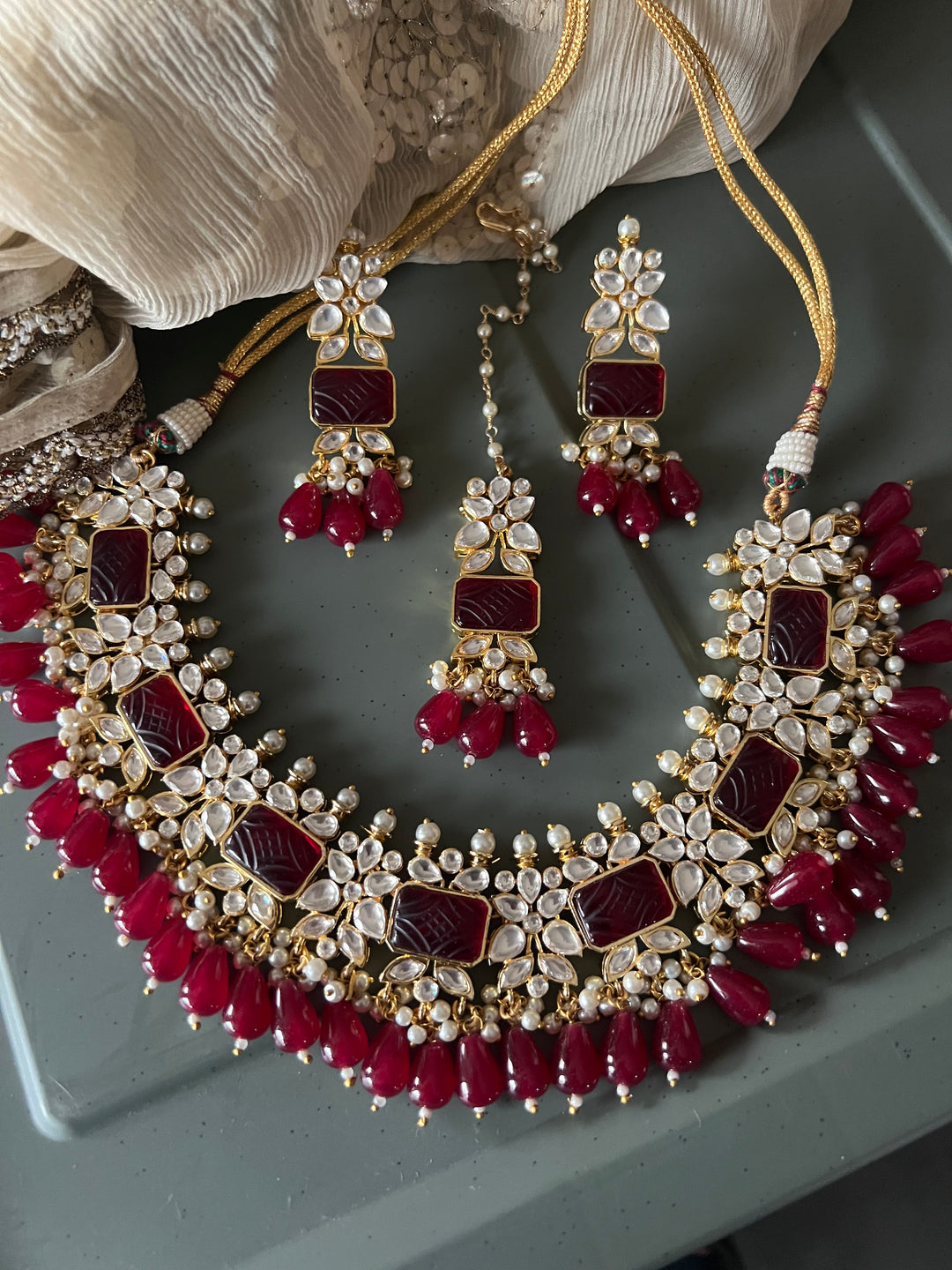Royal Bridal Choker Necklace with Earrings and Maangtikka