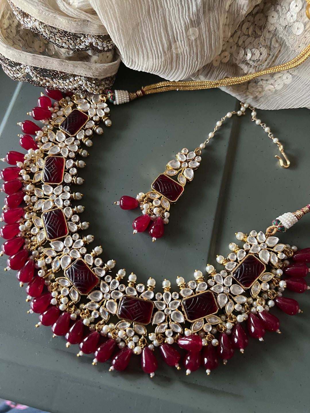 Royal Bridal Choker Necklace with Earrings and Maangtikka