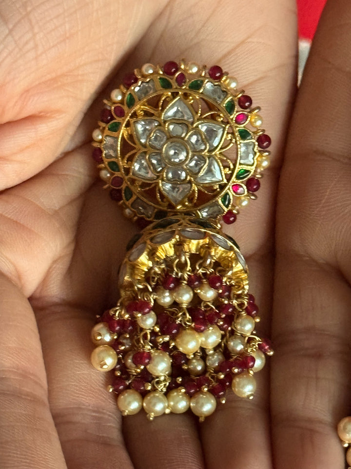 925 Silver Jadau Kundan Jhumkas | SHIVKA Bridal Earrings