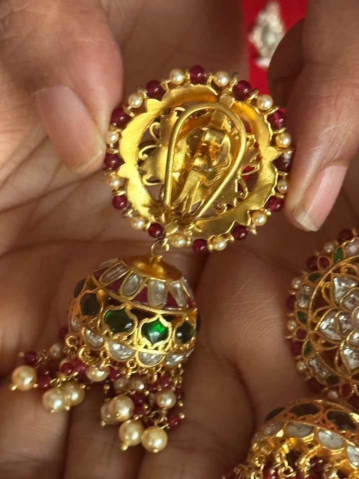 925 Silver Jadau Kundan Jhumkas | SHIVKA Bridal Earrings