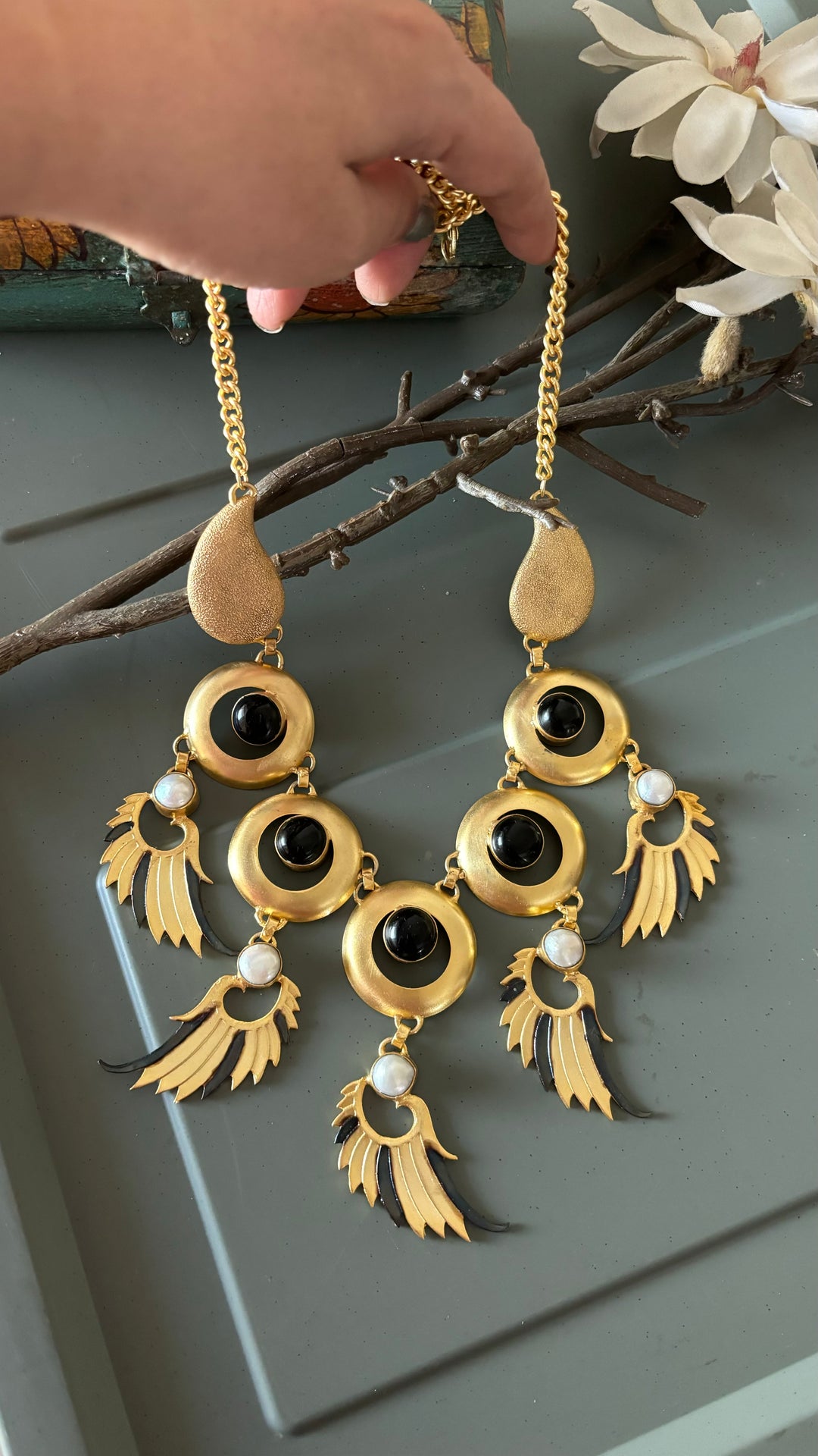 Winged Paisley Statement Necklace