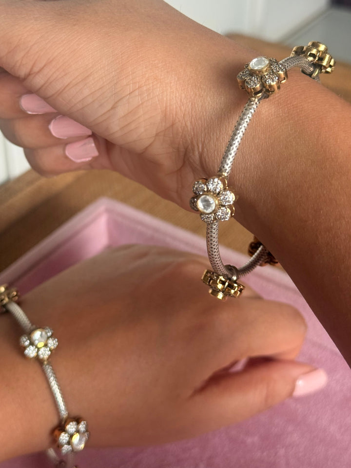 SHIVKA 925 Silver Fusion Bangles | Set of 2 | CZ Stones | Artisan Crafted | 47g