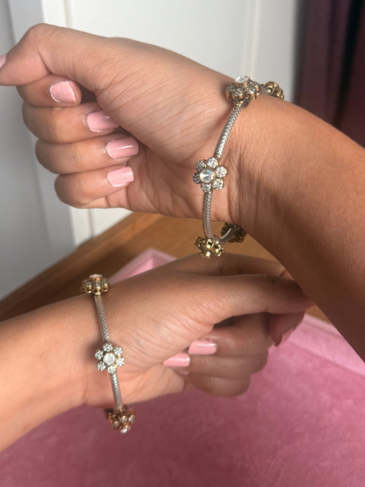 SHIVKA 925 Silver Fusion Bangles | Set of 2 | CZ Stones | Artisan Crafted | 47g