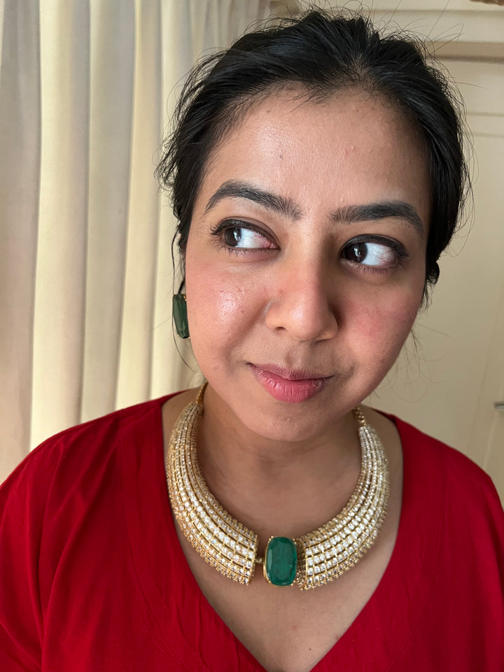 SHIVKA Collar Necklace Set | Faux Diamonds & Studs | Bridal Jewelry