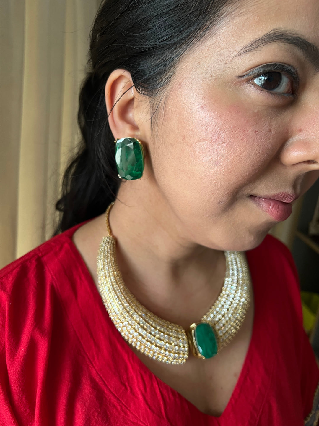 SHIVKA Collar Necklace Set | Faux Diamonds & Studs | Bridal Jewelry