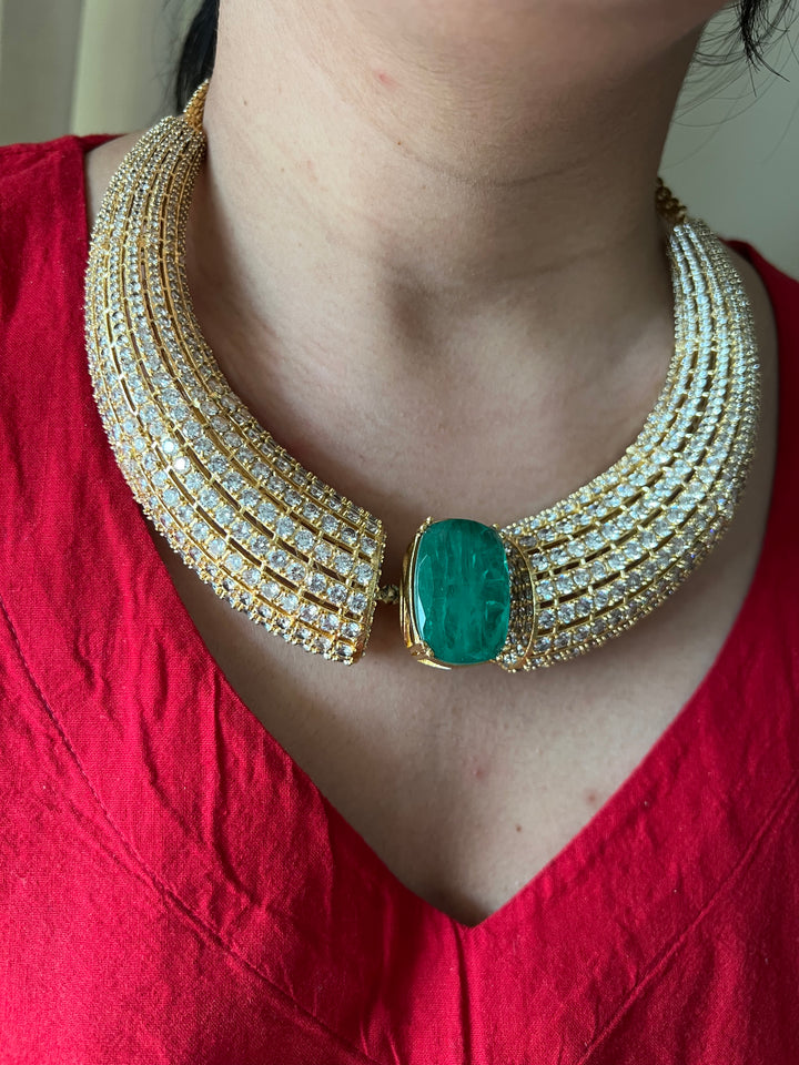 SHIVKA Collar Necklace Set | Faux Diamonds & Studs | Bridal Jewelry