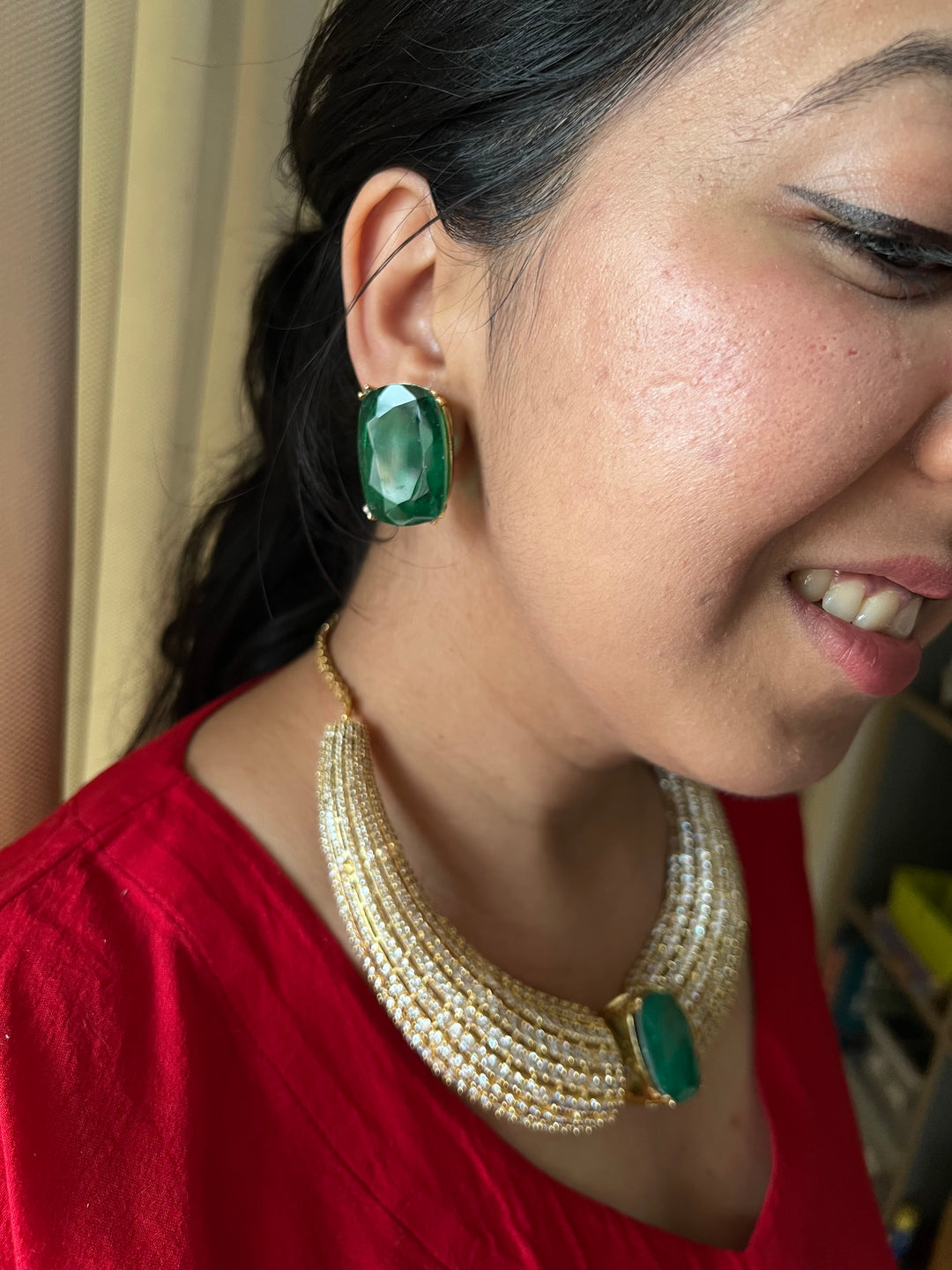 SHIVKA Collar Necklace Set | Faux Diamonds & Studs | Bridal Jewelry