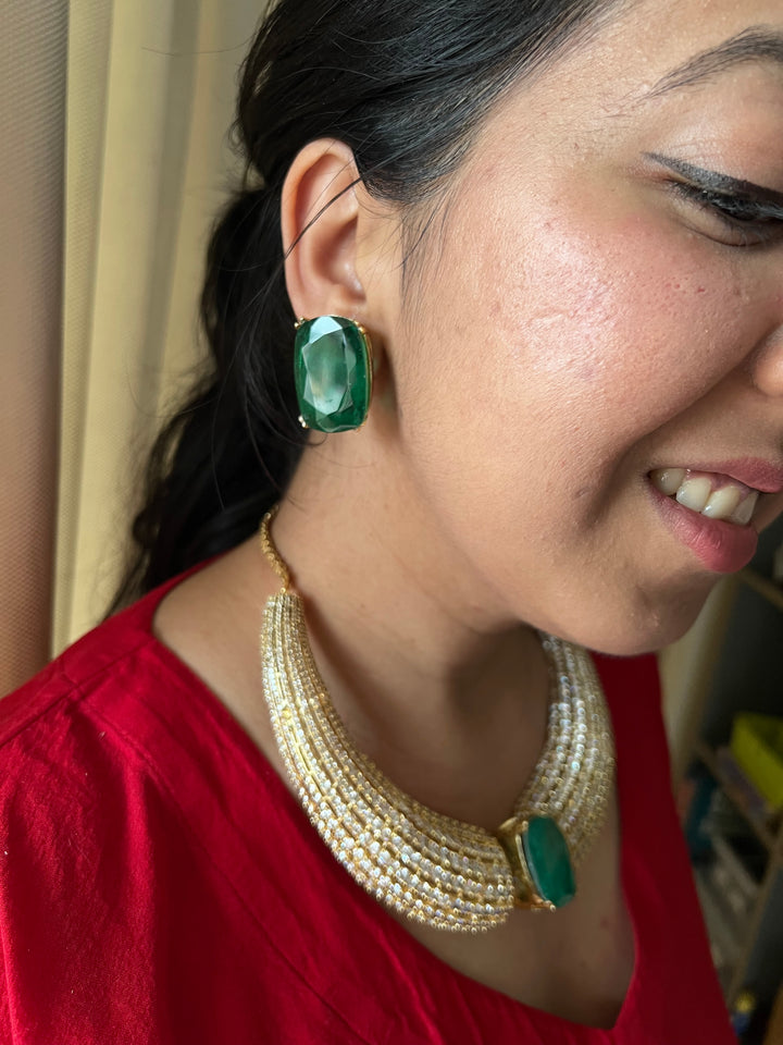 SHIVKA Collar Necklace Set | Faux Diamonds & Studs | Bridal Jewelry