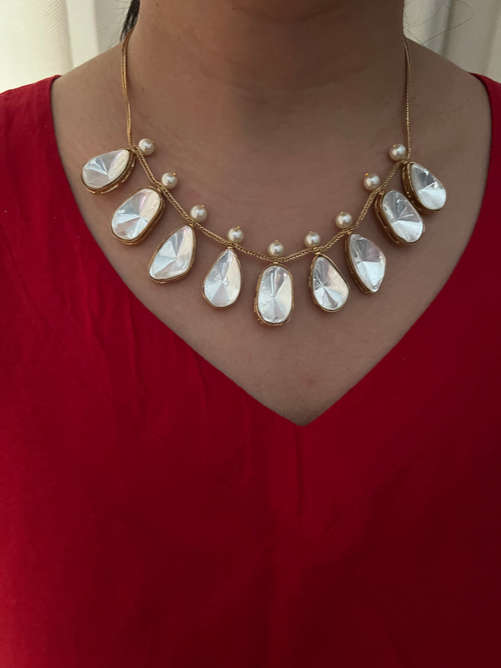 SHIVKA Kundan Pearl Necklace Set | Stud Earrings | Bridal Jewelry