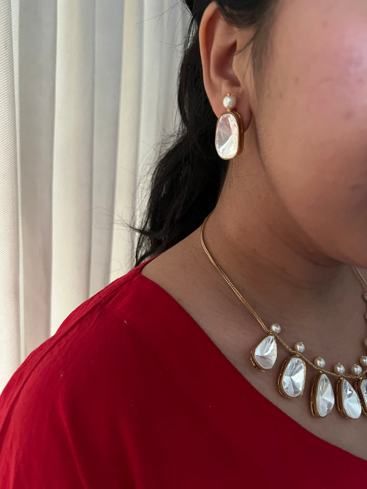 SHIVKA Kundan Pearl Necklace Set | Stud Earrings | Bridal Jewelry