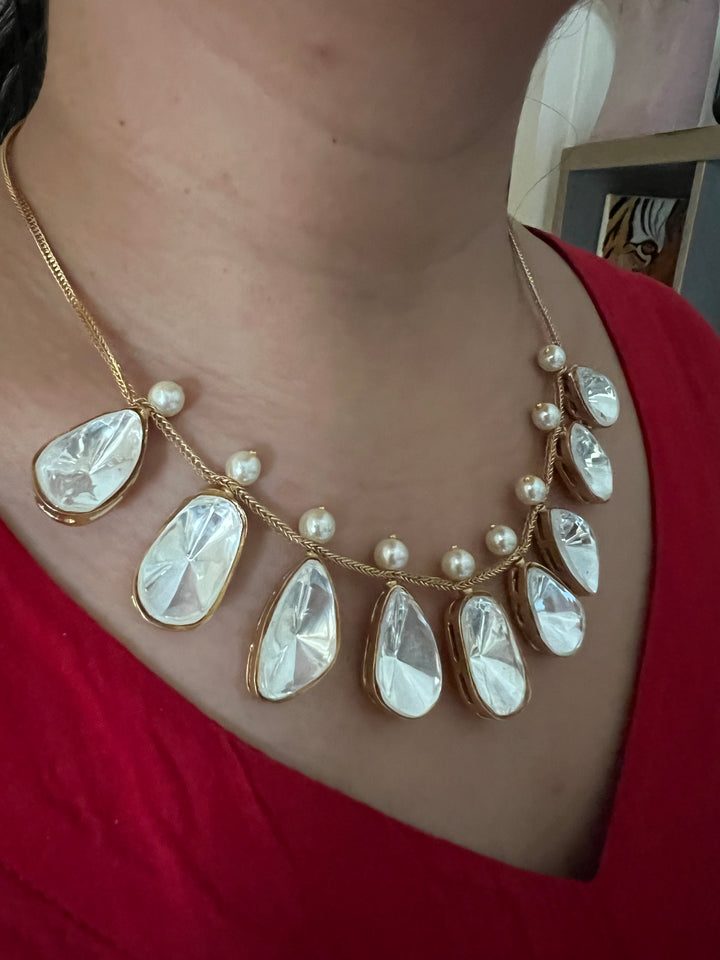 SHIVKA Kundan Pearl Necklace Set | Stud Earrings | Bridal Jewelry