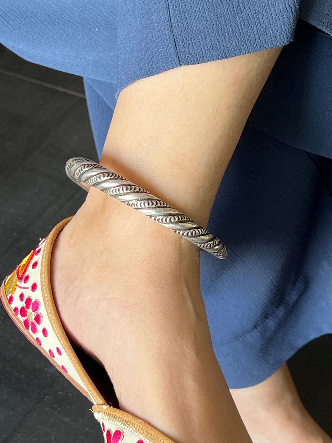 Elegance at Your Ankles: Antique Ankle Kada in Pure 925 Silver