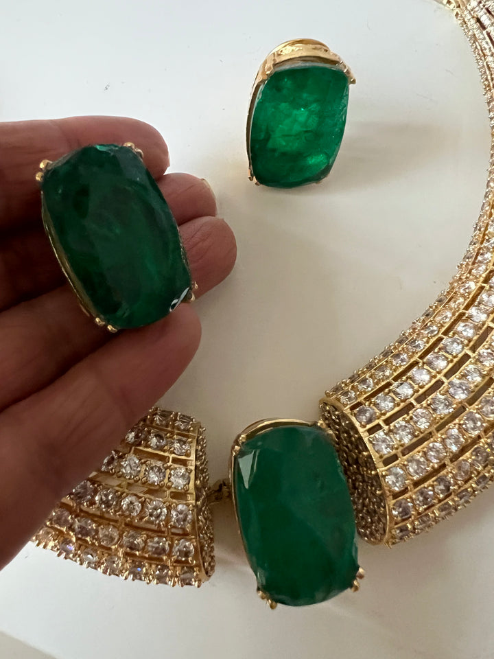 SHIVKA Collar Necklace Set | Faux Diamonds & Studs | Bridal Jewelry