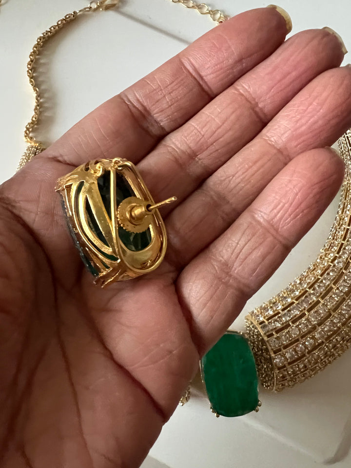 SHIVKA Collar Necklace Set | Faux Diamonds & Studs | Bridal Jewelry