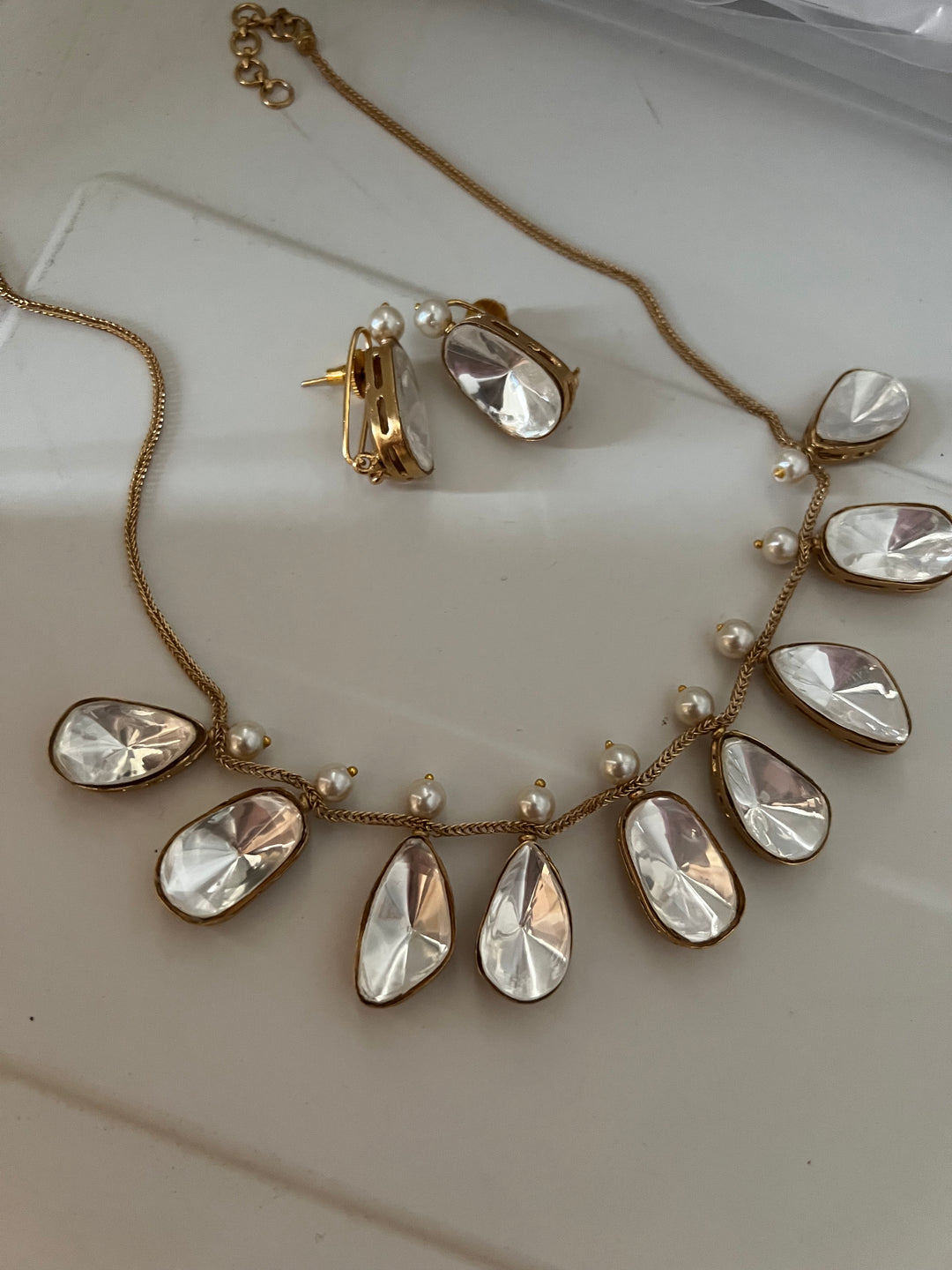 SHIVKA Kundan Pearl Necklace Set | Stud Earrings | Bridal Jewelry