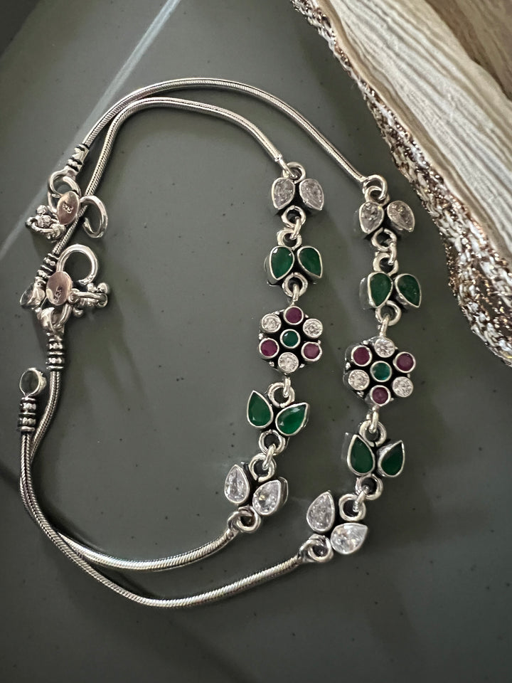 Pure 925 Silver Anklets- Set of 2