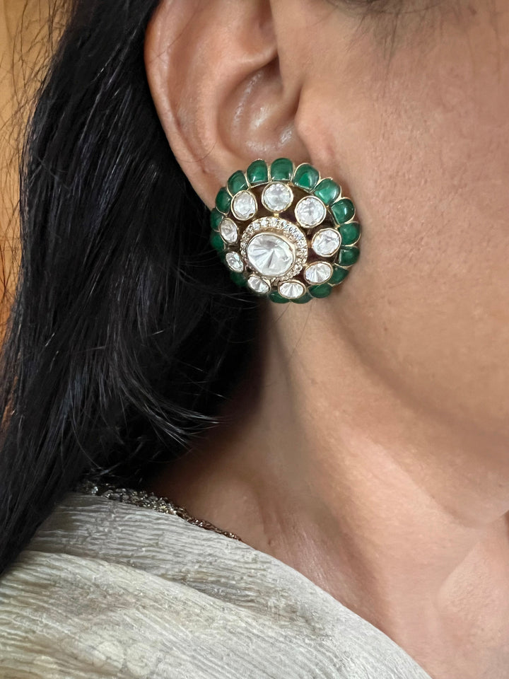 Pure 925 Silver Polki Stud Earrings - Premium Quality, Exquisite Craftsmanship