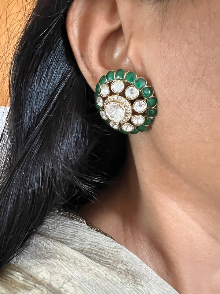 Pure 925 Silver Polki Stud Earrings - Premium Quality, Exquisite Craftsmanship