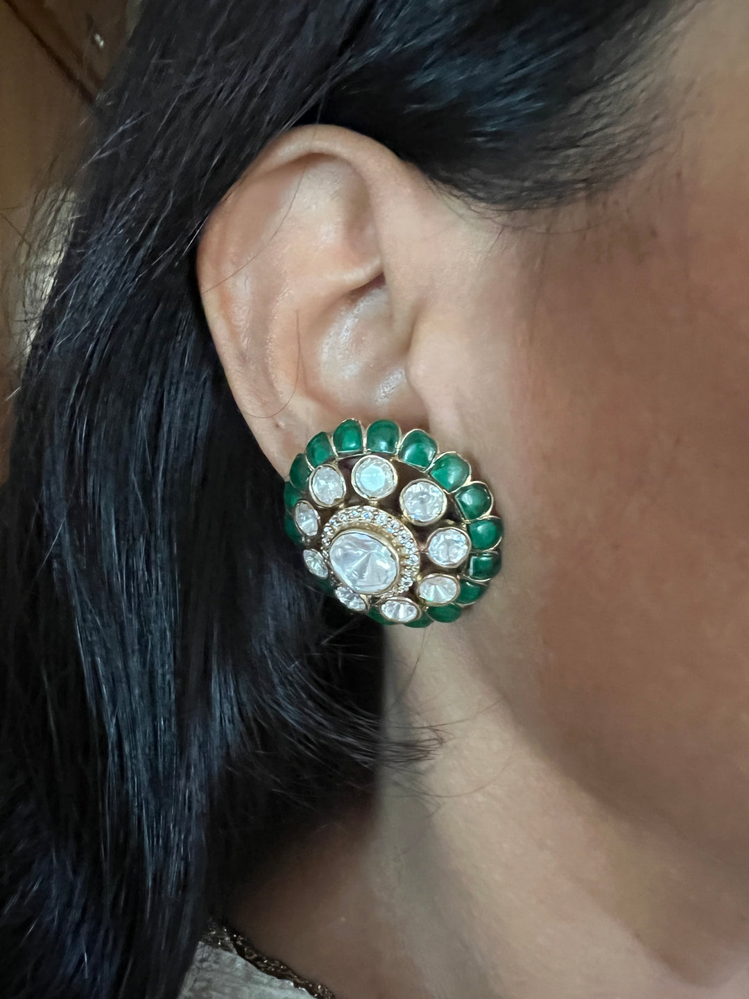 Pure 925 Silver Polki Stud Earrings - Premium Quality, Exquisite Craftsmanship