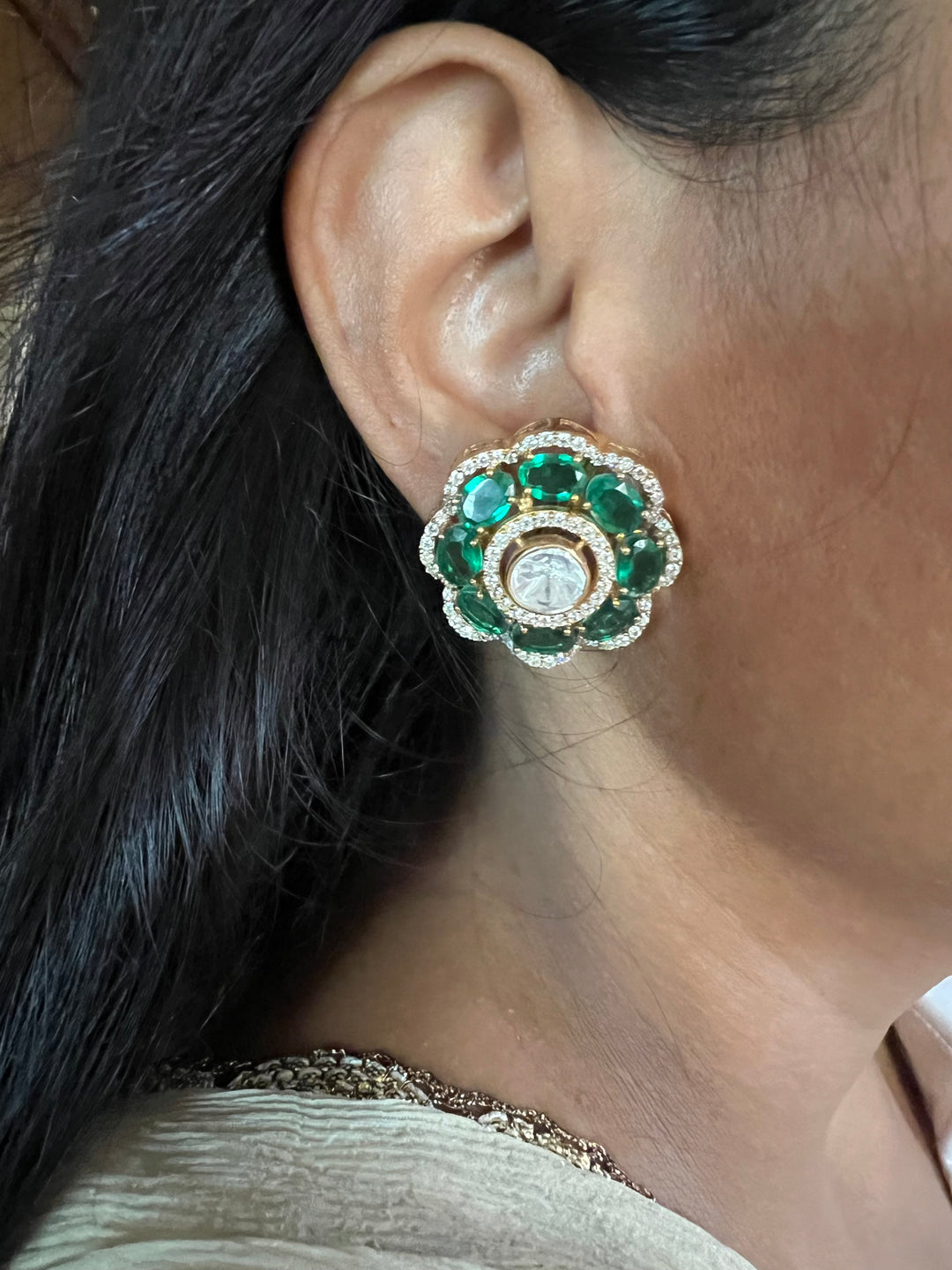 Pure 925 Silver Polki Stud Earrings - Premium Quality, Exquisite Craftsmanship