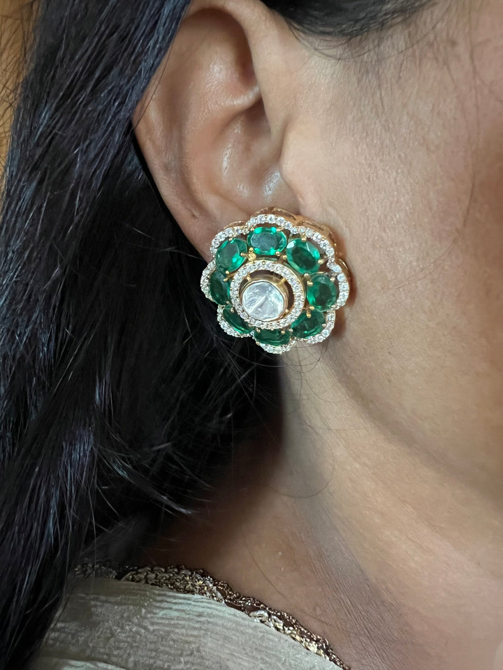 Pure 925 Silver Polki Stud Earrings - Premium Quality, Exquisite Craftsmanship