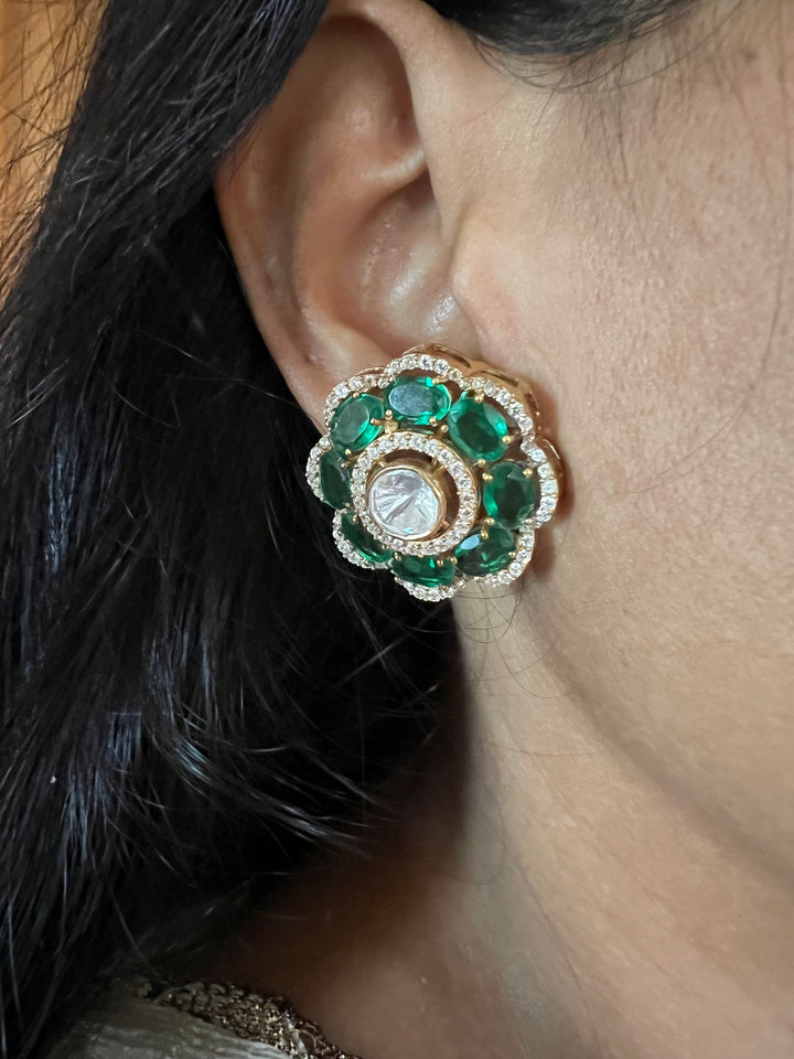 Pure 925 Silver Polki Stud Earrings - Premium Quality, Exquisite Craftsmanship