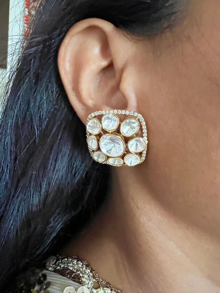 Pure 925 Silver Polki Stud Earrings - Premium Quality, Exquisite Craftsmanship