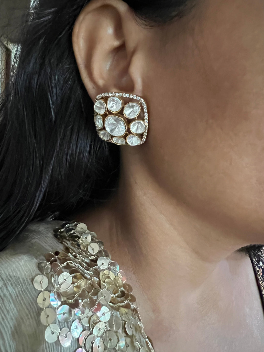 Pure 925 Silver Polki Stud Earrings - Premium Quality, Exquisite Craftsmanship